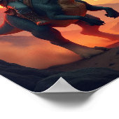 Epic Cowboy Cat Riding Dinosaur | Fantasy Sci-Fi Poster (Ecke)