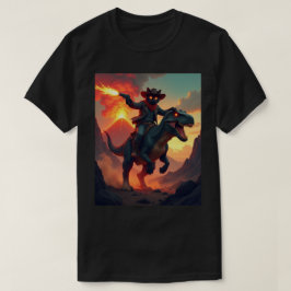 Epic Cowboy Cat Riding Dinosaurier | Fantasy Sci-F T-Shirt