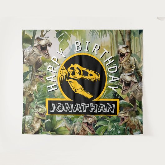 Epic Dino Birthday Background Wandteppich (Vorderseite (Horizontal))