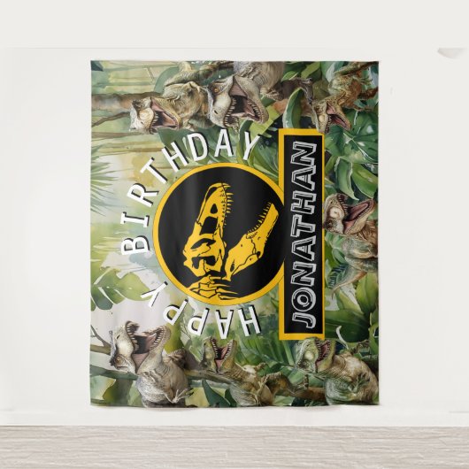 Epic Dino Birthday Background Wandteppich (Vorderseite)