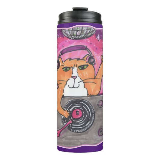 Epic DJ Cat Marker Art Illustration Cartoon Thermosbecher (Vorderseite)