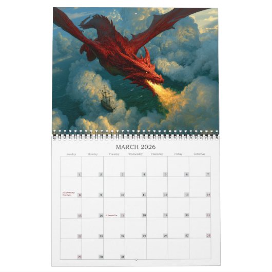 Epic Dragon Art Fantasy Calendar Kalender (Mär 2026)