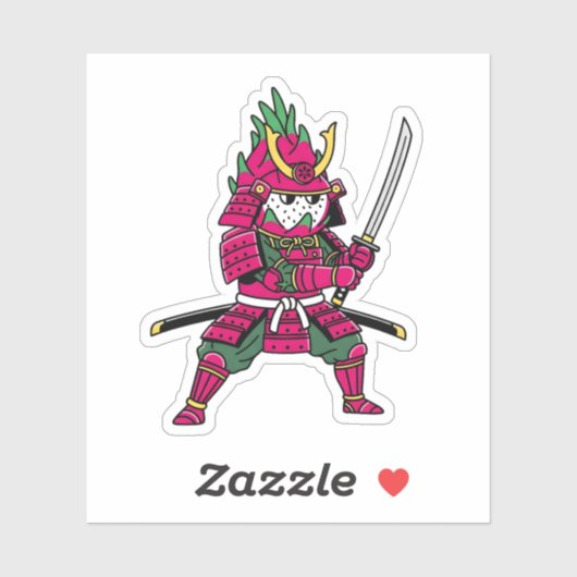 Epic Dragon Fruit Samurai Warrior Katana Illustrat Aufkleber (Blatt)