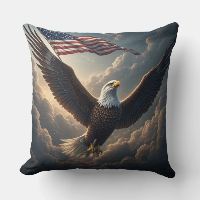 Epic Eagle with American Flag – Fantasy Art Kissen (Vorderseite)