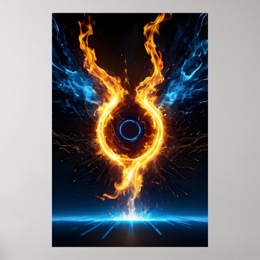Epic Elemental Magic Ring Blue Orange Fire Poster (Vorne)