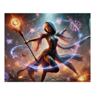 Epic Female Wizard Battle Posters Magic Power Poster