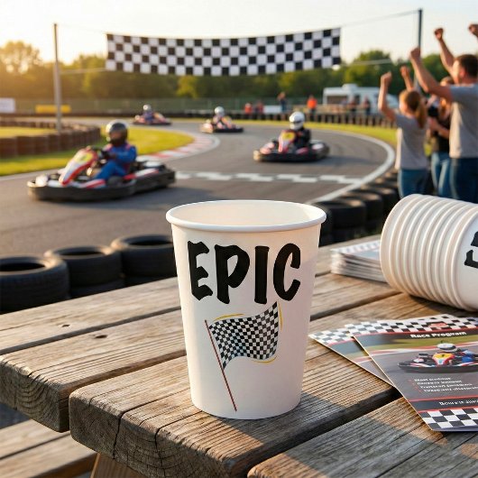 Epic Finish Line Checkered Racing Flag Pappbecher