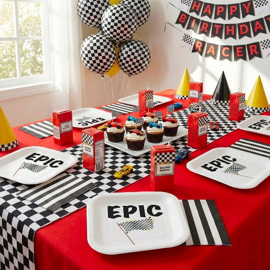 Epic Finish Line Checkered Racing Flag Pappteller