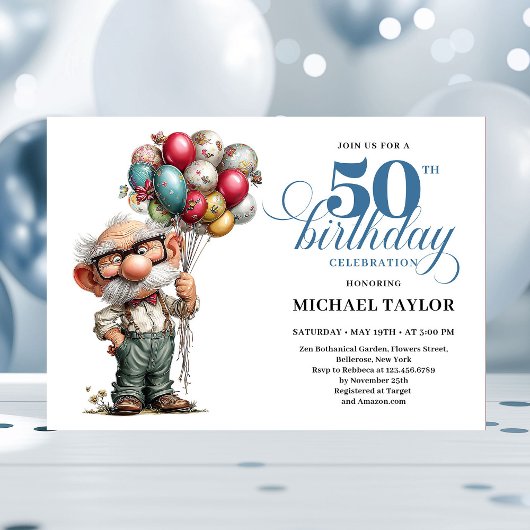 Epic Funny Man 50th Bash Whimsical Party Invite Einladung