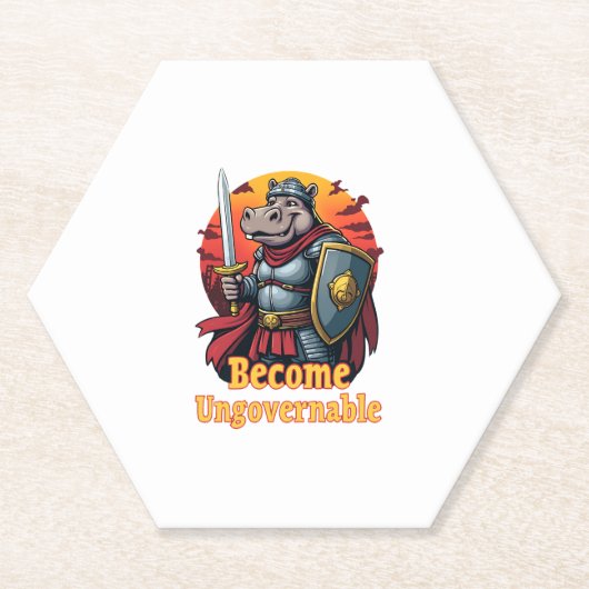 Epic Gladiator Warrior Moo Deng Hippo wird Ungov Untersetzer (Vorderseite)