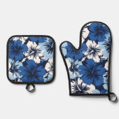 Epic Hibiskus Hawaiian Floral Aloha Blues Ofenhandschuh & Topflappen-Set (Vorderseite)