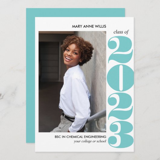 EPIC JAHR | AQUA BLUE UNI FOTO ABSCHLUSS KARTE (Vorne/Hinten)