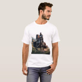 Epic Knight on Black Horst - Mittelalterlicher Hel T-Shirt (Vorne ganz)