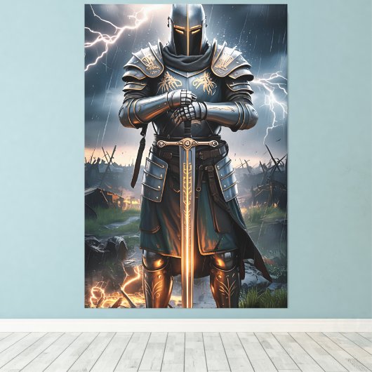 Epic Knight Warrior Digital Poster Mittelalterlich Leinwanddruck (Insitu (Holzboden))