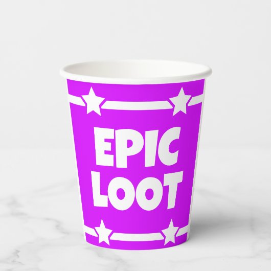 Epic Loot Gamer Neon Lila Star Text Slogan Pappbecher (Rückseite)