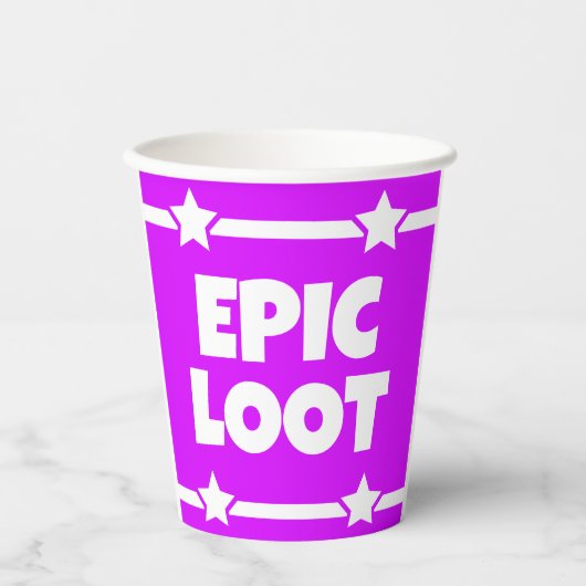 Epic Loot Gamer Neon Lila Star Text Slogan Pappbecher (Vorderseite)