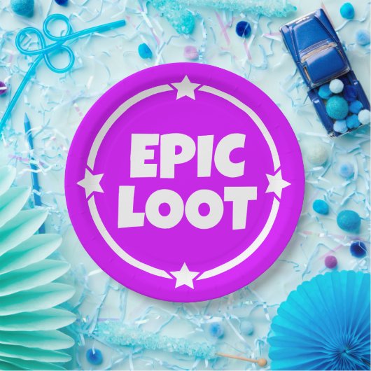 Epic Loot Gamer Neon Lila Text Slogan Paper Plakat Pappteller (Party)