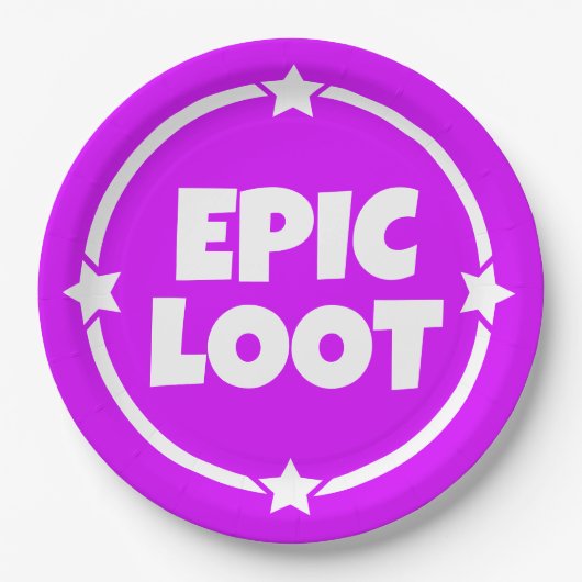 Epic Loot Gamer Neon Lila Text Slogan Paper Plakat Pappteller (Vorderseite)