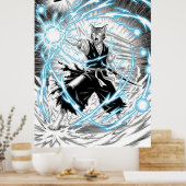 Epic Manga Style Cat Warrior Energy Blast UFO Poster (Küche)