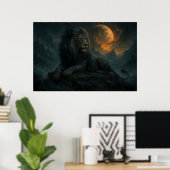 Epic Moonlit Lion – Celestial Mountain Guardian – Poster (Heimbüro)