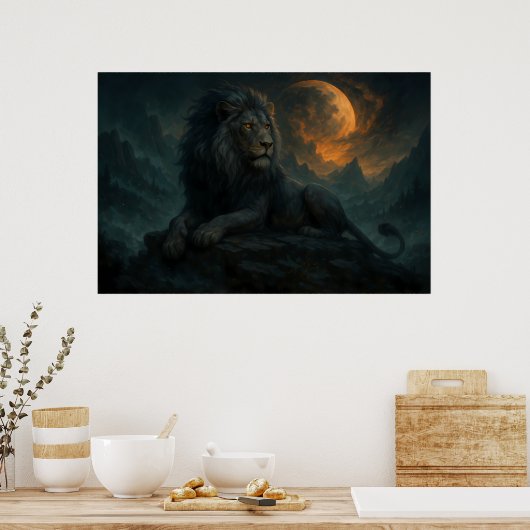 Epic Moonlit Lion – Celestial Mountain Guardian – Poster (Küche)