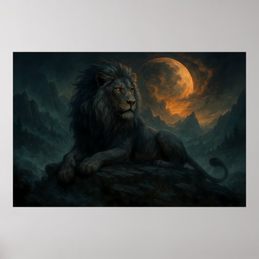 Epic Moonlit Lion – Celestial Mountain Guardian – Poster (Vorne)