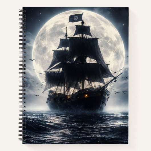 Epic Pirate Ship Moon Notebook – Dark Ocean Pirate Notizblock (Vorderseite)