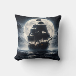 Epic Pirate Ship Moon Throw Pillow – Dark Ocean Pi Kissen