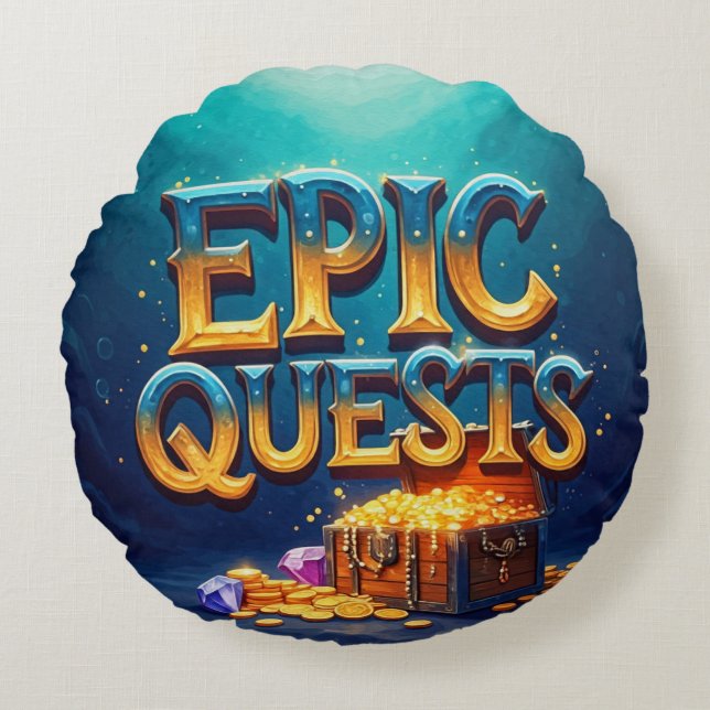 Epic Quests Rundes Kissen (Vorderseite)