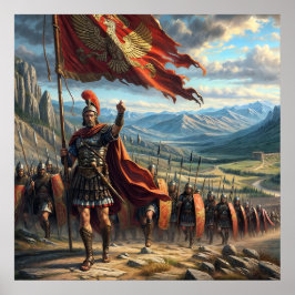 Epic Red Realistic Roman Legion Landscape Poster