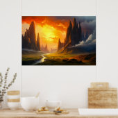 Epic Rock Mountains - Fantasy Art Poster (Küche)