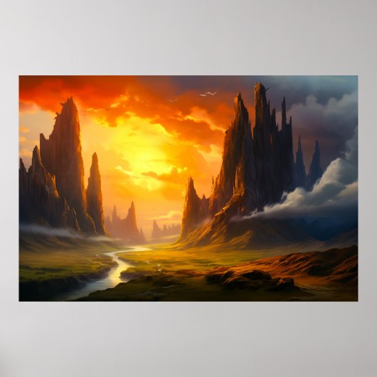 Epic Rock Mountains - Fantasy Art Poster (Vorne)