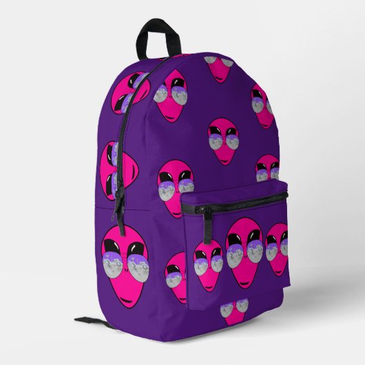 Epic Shades Alien Head Moonlander Muster Bedruckter Rucksack (Rückseitige Ecke links)