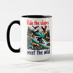 Epic Snowboarding Adventure Wildlife Scene Tasse