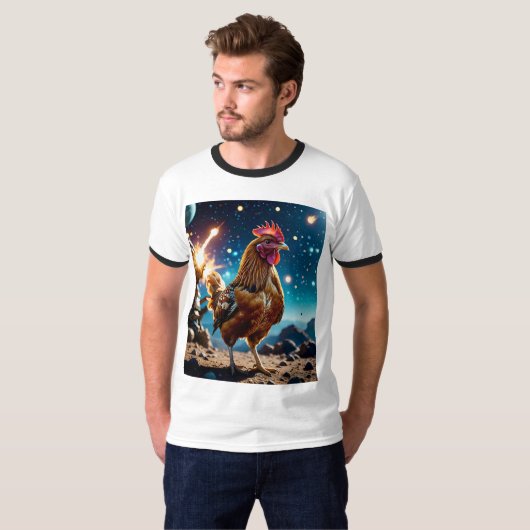 Epic Space Chicken Battle Galaxy Tshirt (Vorne ganz)