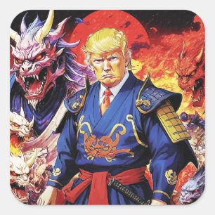 Epic Trump Samurai Anime Quadratischer Aufkleber
