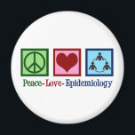 Epidemiologin Peace Liebe Epidemiology Magnet<br><div class="desc">Eine niedliche Epidemiologin Weihnachtsgeschenke,  die ein Friedenszeichen,  ein Herz und einen Kreis von Menschen aufweist,  um den Zweig der Medizin zu repräsentieren,  der Krankheiten und Gesundheit untersucht,  um Krankheitsfaktoren und Prävention zu bestimmen. Liebe Epidemiologie.</div>