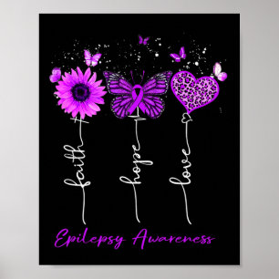 Epilepsie Awareness Faith Hope Liebe Leopard Sunfl Poster