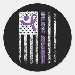 Epilepsie Awareness Flag Lila Ribbon Epilepsie Kri Runder Aufkleber