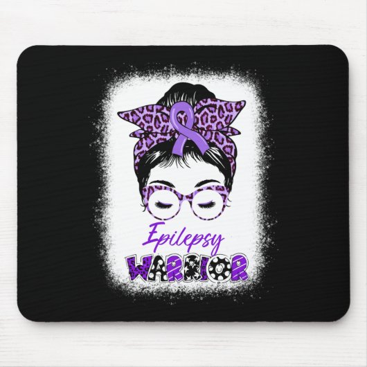Epilepsie Awareness Messy Bun Warrior Leopard Bynd Mousepad (Vorne)