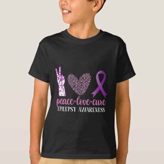 Epilepsie Awareness Ribbon Peace Liebe Cure T-Shirt (Vorderseite)