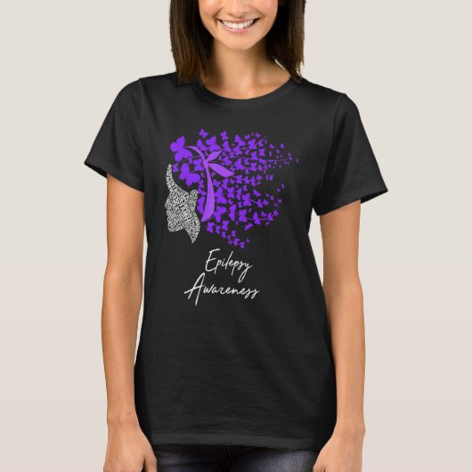Epilepsie Bewusstsein Lila Schmetterlinge T-Shirt (Vorderseite)
