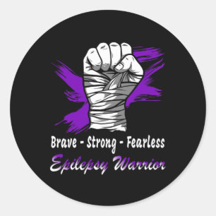 Epilepsie Warrior Fighter Lila Ribbon Epilepsy Su Runder Aufkleber