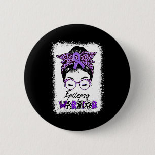 Epilepsy Awareness Messy Bun Warrior Leopard Banda Button