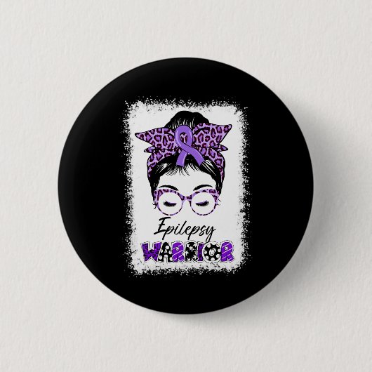 Epilepsy Awareness Messy Bun Warrior Leopard Banda Button (Vorderseite)