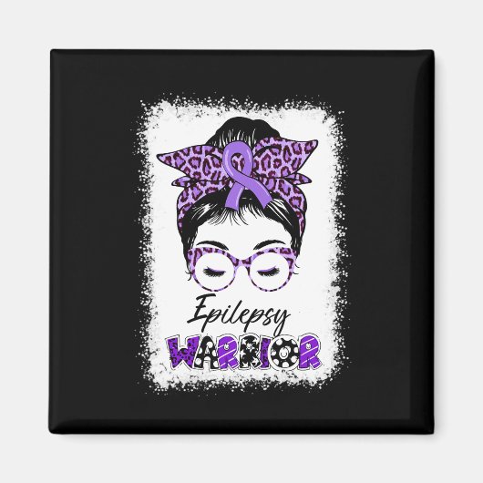 Epilepsy Awareness Messy Bun Warrior Leopard Banda Magnet (Vorne)