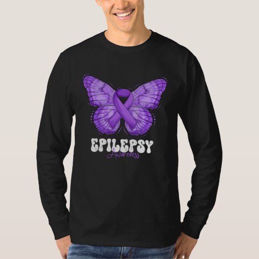 Epilepsy Awareness Month Purple Ribbon Butterfly T-Shirt (Vorderseite)