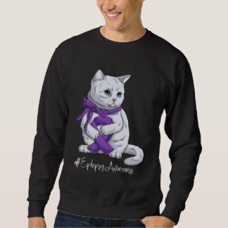 Epilepsy Awareness Month Purple Ribbon Cat Sweatshirt