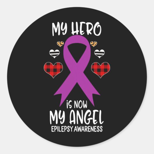 Epilepsy Awareness Remembrance Hero Is Now My Ange Runder Aufkleber (Vorderseite)