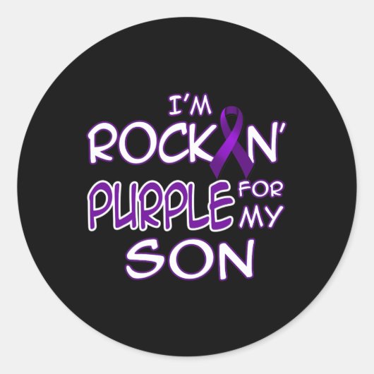 Epilepsy Awareness Rockin' Purple Ribbon For My So Runder Aufkleber (Vorderseite)